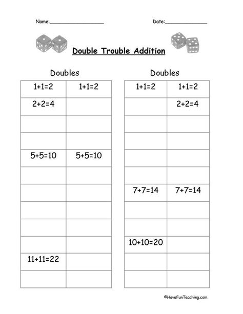 Doubles Math Worksheet Adding Doubles Worksheet Doubles Worksheet