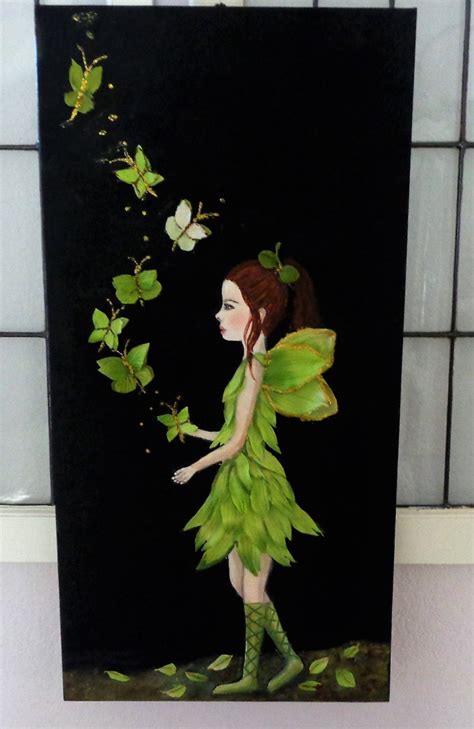 Fairy Wall Art Acrylic Painting Green Fairy Nursery Decor