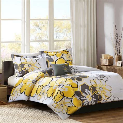 Find the perfect grey floral stock photos and editorial news pictures from getty images. Queen size 4-Piece Comforter Set with Yellow Grey Floral ...