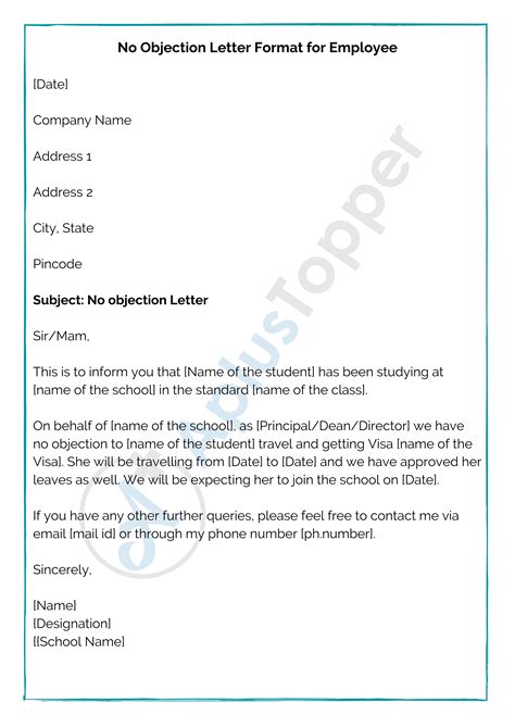 No Objection Letter Format Samples How To Write No Objection Letter