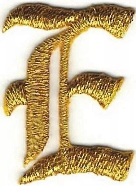 1 18and Fancy Metallic Gold Old English Alphabet Letter E Embroidered