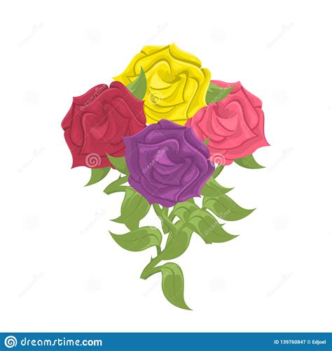 Bouquet Of Colorful Roses Floral Arrangement Vector Stock Vector