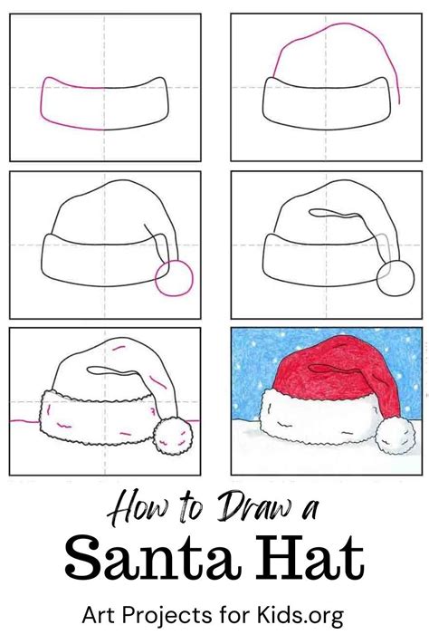 Easy How To Draw A Santa Hat Tutorial And Santa Hat Coloring Page
