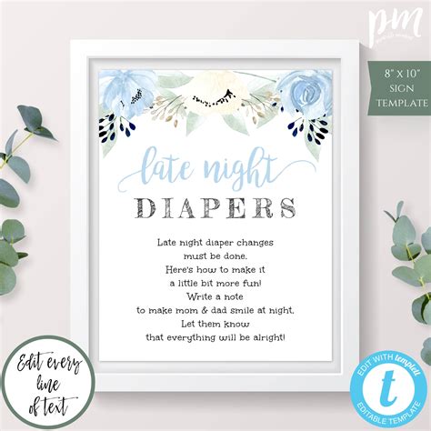 Late Night Diapers Game Template Diaper Thoughts Sign Etsy