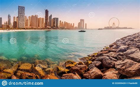 Wide Panorama Of Persian Gulf With Famous Ferris Wheel Dubai Eye And