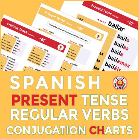 Present Tense Conjugation Charts For 20 Verbs Light On Spanish