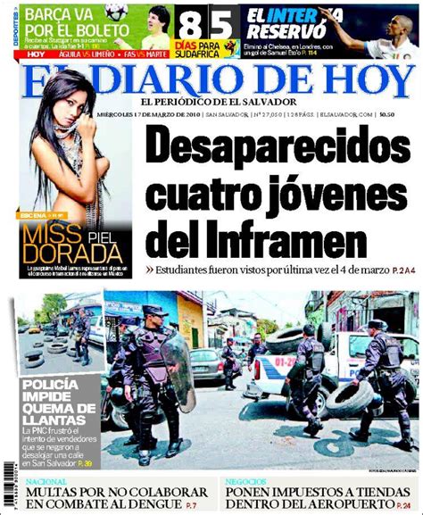 Periódico El Diario De Hoy El Salvador Periódicos De El Salvador Edición De Miércoles 17 De