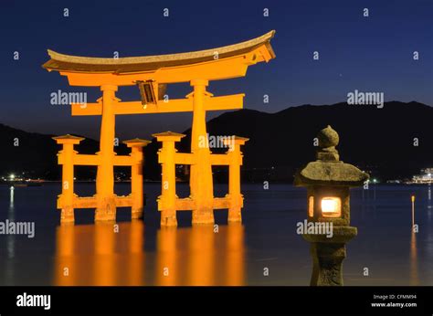 The Famed Floating Gate Of The Island Of Miyajima In Hiroshima Japan