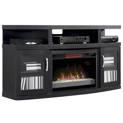 At Home Cantilever 60 Tv Stand With Fireplace Insert In Black
