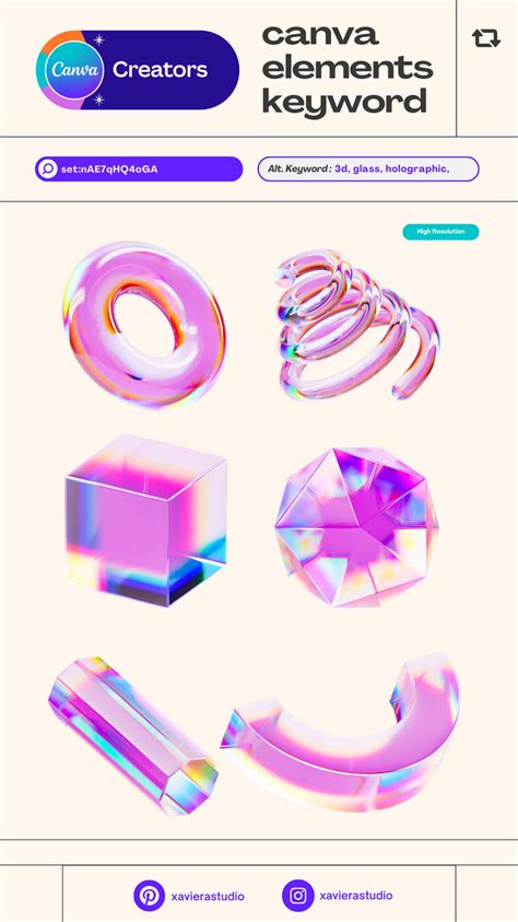 Canva Element Keyword For 3d Holographic Glass Illustration Set
