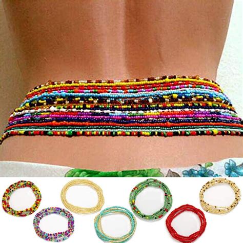 Elabest African Waist Beads Chain Layered Belly Body Chain Beach 7pack Waist Jewelry Body