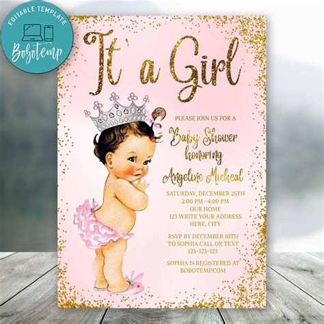 Editable American Princess Baby Shower Invitation Diy Createpartylabels