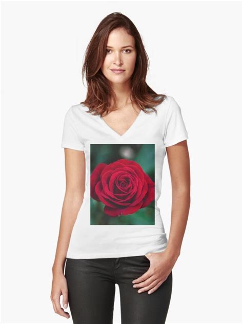 Beautiful Red Rose Fitted V Neck T Shirt By Newburyboutique Beautiful