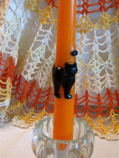 Vintage Black Cat On Orange Taper Halloween Candle Etsy Halloween