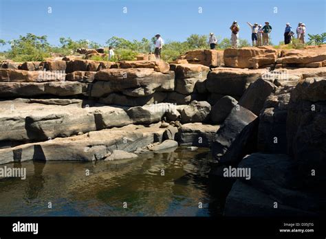 Tourists Atop King George Falls Kimberley Region Western Australia