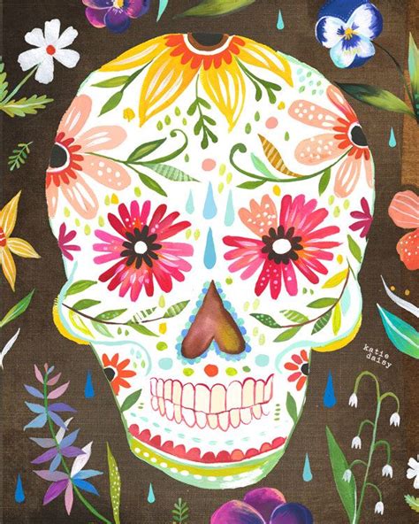 Sugar Skull Art Print Day Of The Dead Dia De Los Muertos