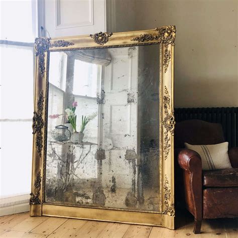 Large French Antique Gilt Mirror Foxed Distressed