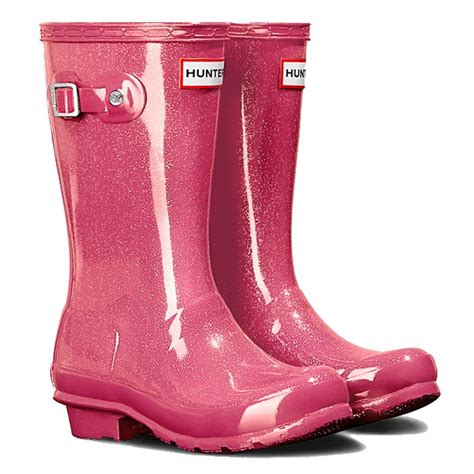 Hunter New Original Kids Glitter Mosse Pink Wellington Boots At Burnhills