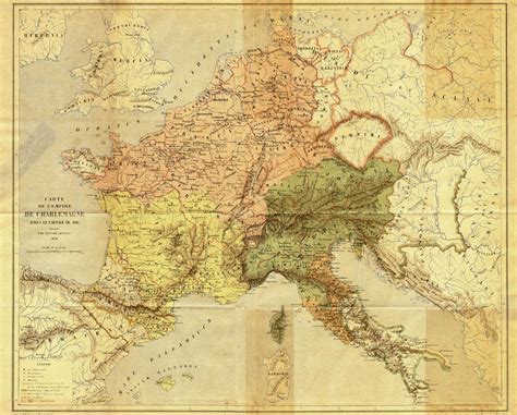 Antique Map Emperor Charlemagne Carolingians Empire Vetault 1877 Map