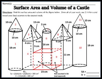 Specific surface area (ssa) is a property of solids defined as the total surface area of a material per unit of mass, (with units of m 2 /kg or m 2 /g) or solid or bulk volume (units of m 2 /m 3 or m −1). Surface Area & Volume - Unit 11: Surface Area and Volume of a Castle FREEBIE!