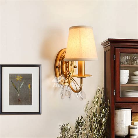 Rustic Wall Sconce Wrought Iron Fabric Crystal Modern Decorative