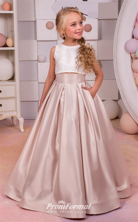 Simple Satin Kids Girls Two Piece Formal Dress Pageant Dress With