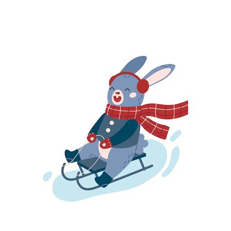 Premium Vector Christmas Bunny Character Funny Rabbit On A Sled