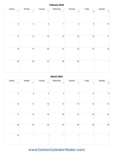 February March 2024 Calendar 2024 Calendar Printable