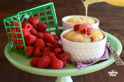 Warm Raspberry Pudding Cake With Vanilla Butter Sauce Imperial Sugar