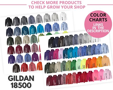 Gildan 18500 Color And Size Chart 2020 Updated Gildan Etsy