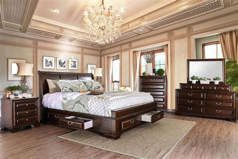 Buy Furniture Of America Cm Ch Ek Brandt King Storage Bed In Cherry Wood Wood Veneers Online