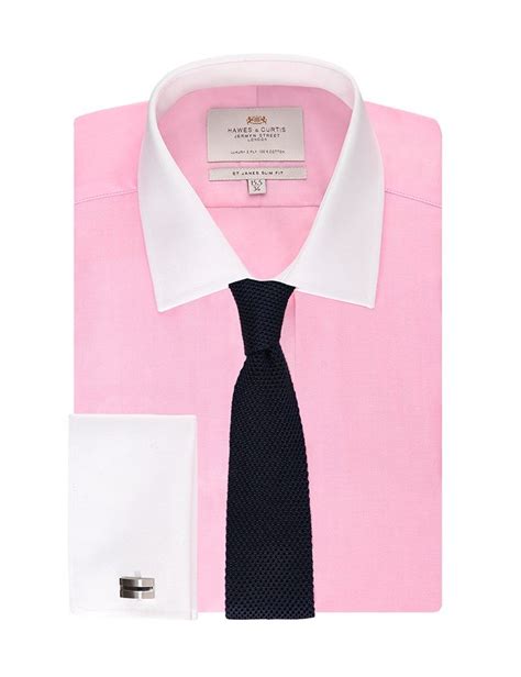 Men S Formal Pink Slim Fit Shirt With White Collar Cuff Double Cuff