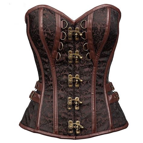 Brown Overbust Corset Steampunk Costume Clothing With Skirt Hiipps