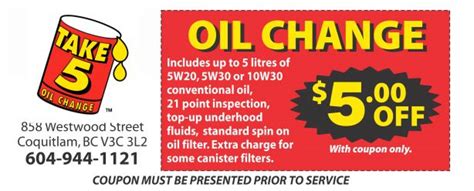 Printable Take 5 Oil Change Coupons