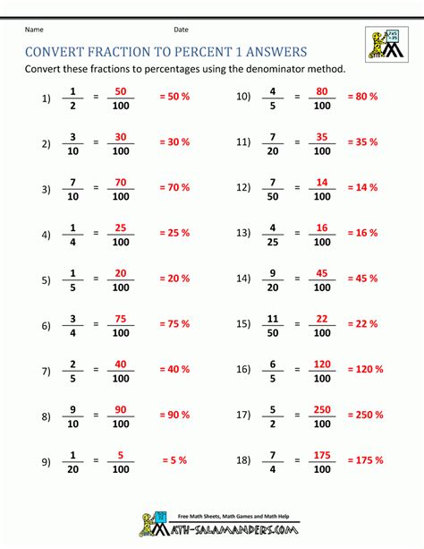 Converting Fractions Decimals And Percents Worksheet Answers Decimal