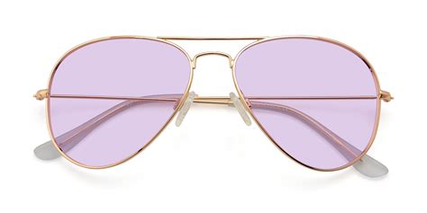 Shiny Gold Grandpa Thin Aviator Tinted Sunglasses With Light Purple Sunwear Lenses Ssr035