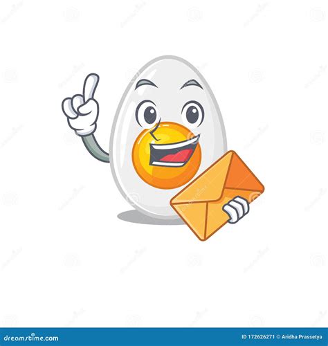 Happy Face Boiled Egg Mascot Design With Envelope Stock Vector