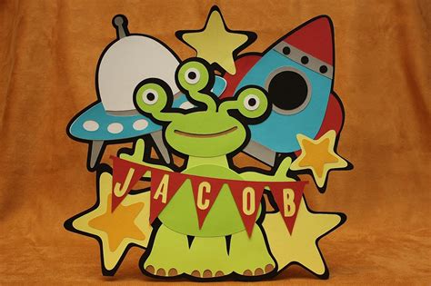 Space Alien Rocket Ship Centerpiece Personalized Room Sign