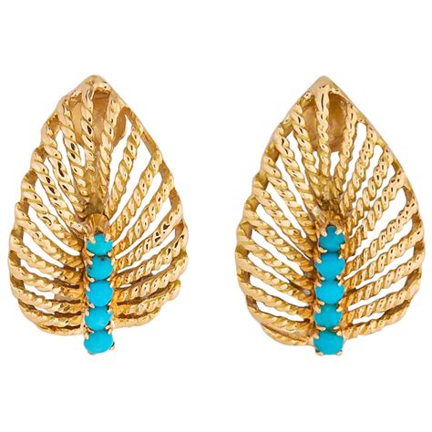 Elegant Turquoise Lapis Gold Earrings For Sale At Stdibs