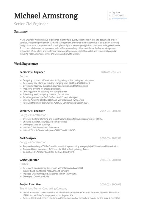 We've outlined some more tips for various cv formats depending on your position and experience below. Civil Engineer - Resume Samples and Templates | VisualCV