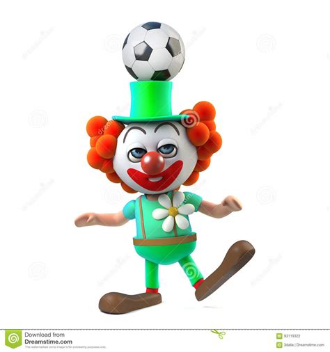 3d Funny Cartoon Clown Character Balances A Football On