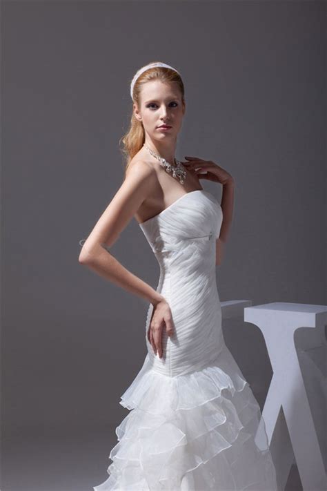 2015 New Arrival White Pleat Organza Mermaid Wedding Dress Beaded