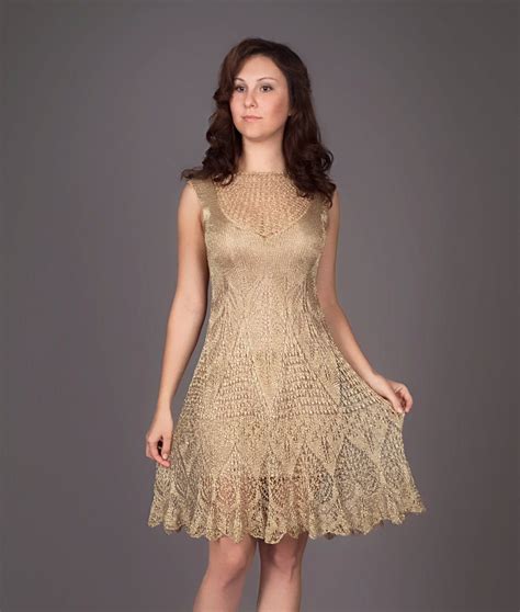 Golden Metallized Exclusive Knitted Dress Etsy Crochet Dress Pattern Free Dress Patterns Free