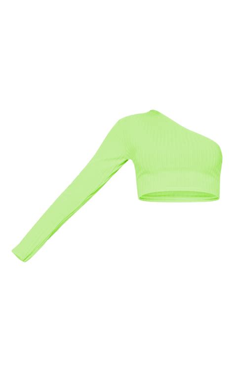 Neon Lime One Shoulder Rib Crop Top Tops Prettylittlething Usa