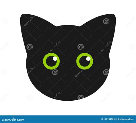Cuidada Cara De Gato Negro Con Ojos Verdes Ilustración Del Vector