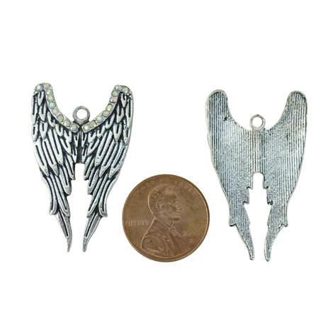 2 Silver Angel Wings Charm With Crystal By Tijc Sp1317 Etsy