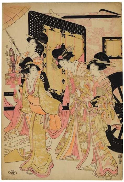 Kitagawa Utamaro Courtesans Imitating A Court Procession In Front Of