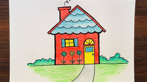 How To Draw House Easy Step By Step For Kids Simple House Easy Drawing