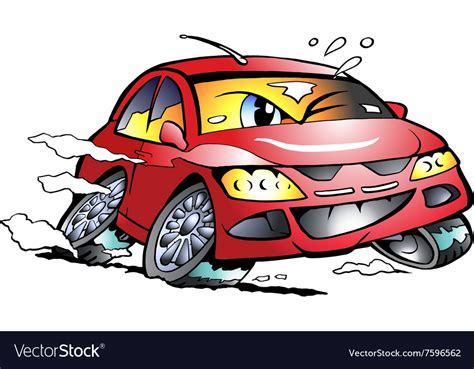 Red luxury sports car in the city. Cartoon of a red Sports Car Mascot racing in Vector Image