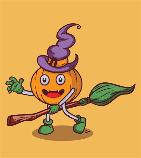 vector halloween playing broomstick fly with cute character illustration 25360779 vector art at